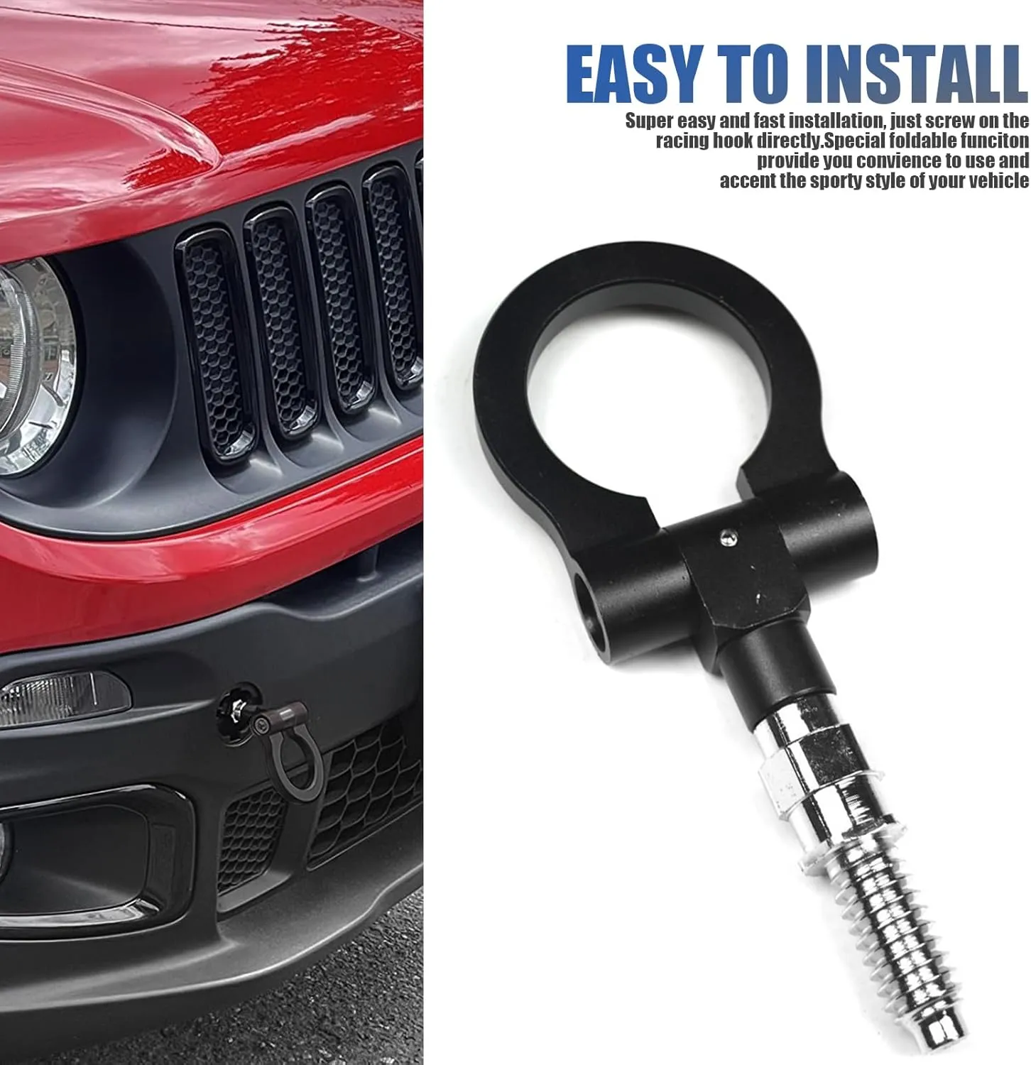 gunhunt 1 PC Car Front Bumper Tow Hook, Aluminum Bumper Pull Ring, Trailer Ring Replacement, Racing Recovery Hook, Screw-on Vehicle Modification Kit, Universal for Most Cars, Trucks, Trailers (Black)