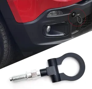 gunhunt 1 PC Car Front Bumper Tow Hook, Aluminum Bumper Pull Ring, Trailer Ring Replacement, Racing Recovery Hook, Screw-on Vehicle Modification Kit, Universal for Most Cars, Trucks, Trailers (Black)