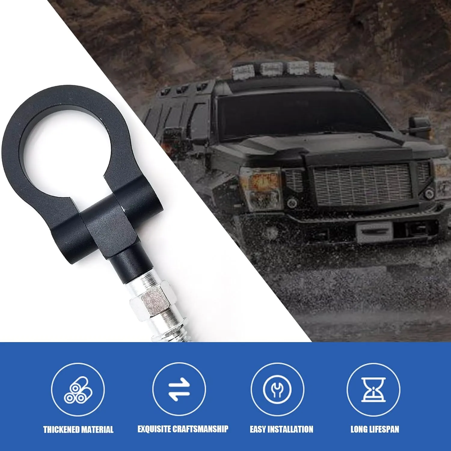 gunhunt 1 PC Car Front Bumper Tow Hook, Aluminum Bumper Pull Ring, Trailer Ring Replacement, Racing Recovery Hook, Screw-on Vehicle Modification Kit, Universal for Most Cars, Trucks, Trailers (Black)