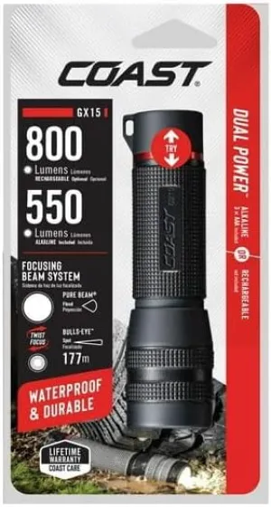 GX15 IP67 Waterproof Flashlight, 5 Oz, Alkaline Dual Power - Options to Stay Ready