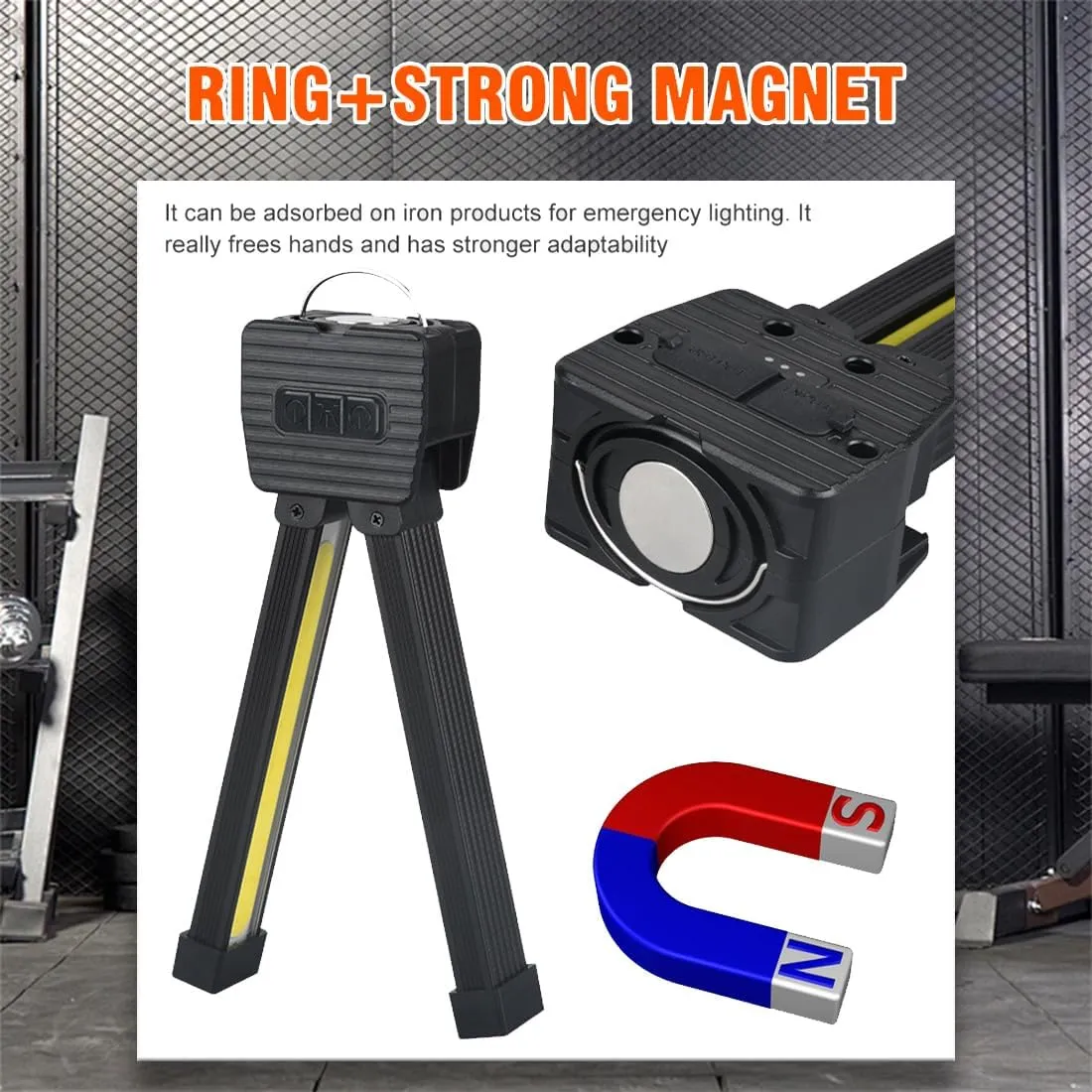 Gym Lamp for Posing, Portable Magnet Posing Lamp for Home Gym Lighting, 7th Gear Dimming, Spotlight or Broad Beam Options, Illuminate Every Pose and Angle, with Power Bank Function (1PCS)