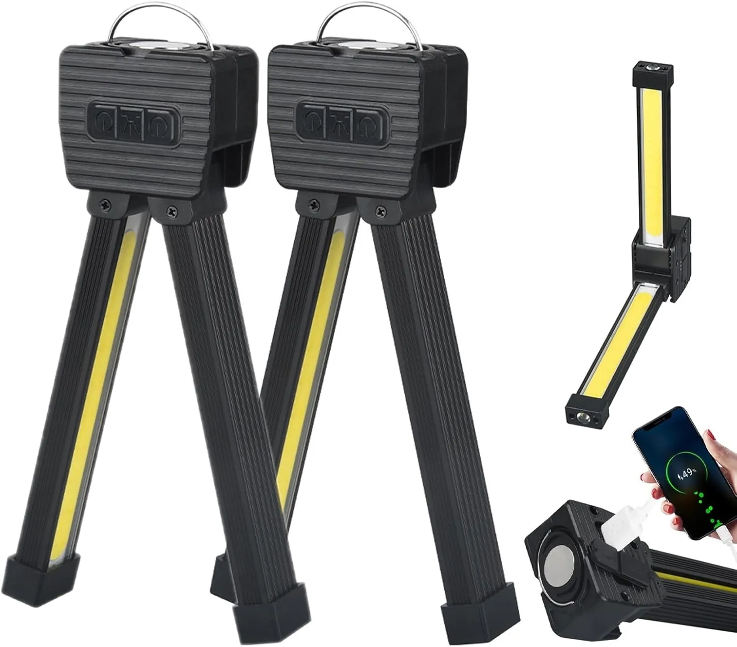 Gym Lamp for Posing,7th Gear Dimming,Portable Magnet LED Flashlight with Hanging Hook,Handheld USB Rechargeable Worklight,Magnetic Work Light with 180 Degree Folding,Power Bank Camping Light(2PCS)