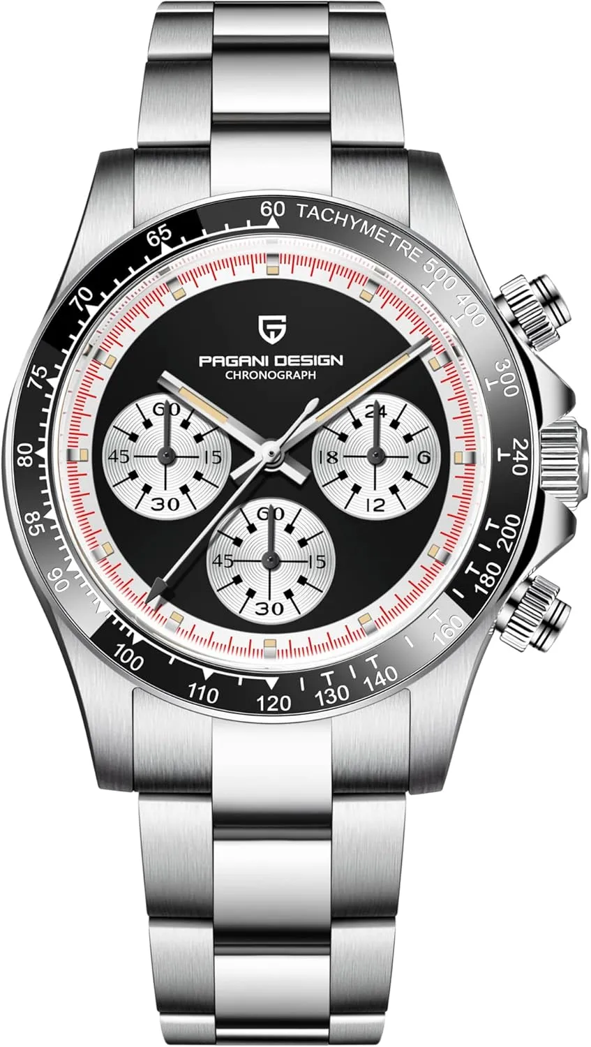 HaiQin Pagani Design 1676 Men's Universe Tachymeter Watch Japanese Quartz Movement Professional Chronograph 316L Stainless Steel 100M Waterproof Analog Luxury Watch