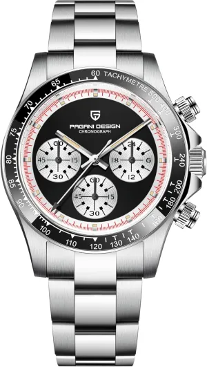 HaiQin Pagani Design 1676 Men's Universe Tachymeter Watch Japanese Quartz Movement Professional Chronograph 316L Stainless Steel 100M Waterproof Analog Luxury Watch