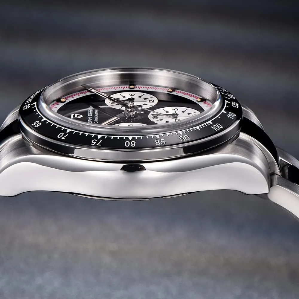 HaiQin Pagani Design 1676 Men's Universe Tachymeter Watch Japanese Quartz Movement Professional Chronograph 316L Stainless Steel 100M Waterproof Analog Luxury Watch