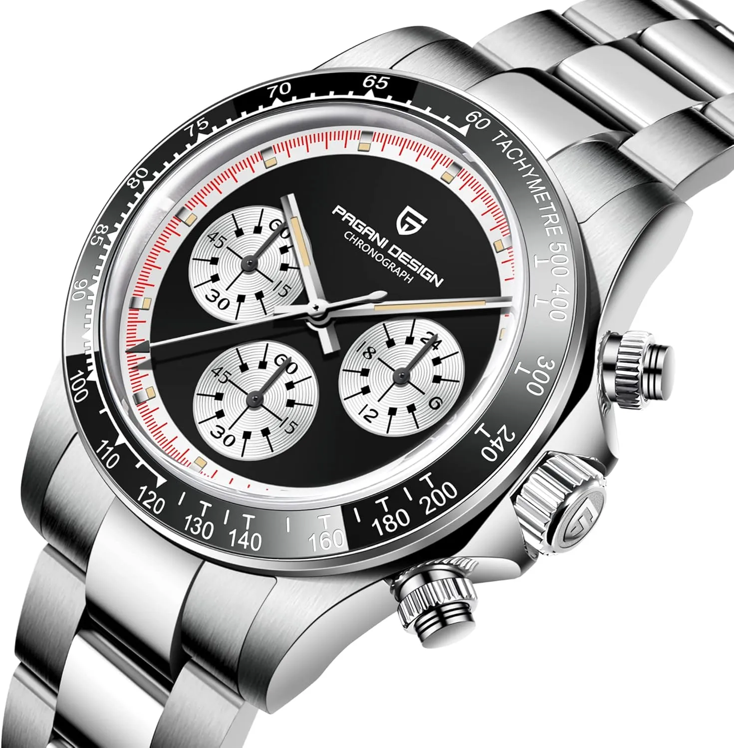 HaiQin Pagani Design 1676 Men's Universe Tachymeter Watch Japanese Quartz Movement Professional Chronograph 316L Stainless Steel 100M Waterproof Analog Luxury Watch