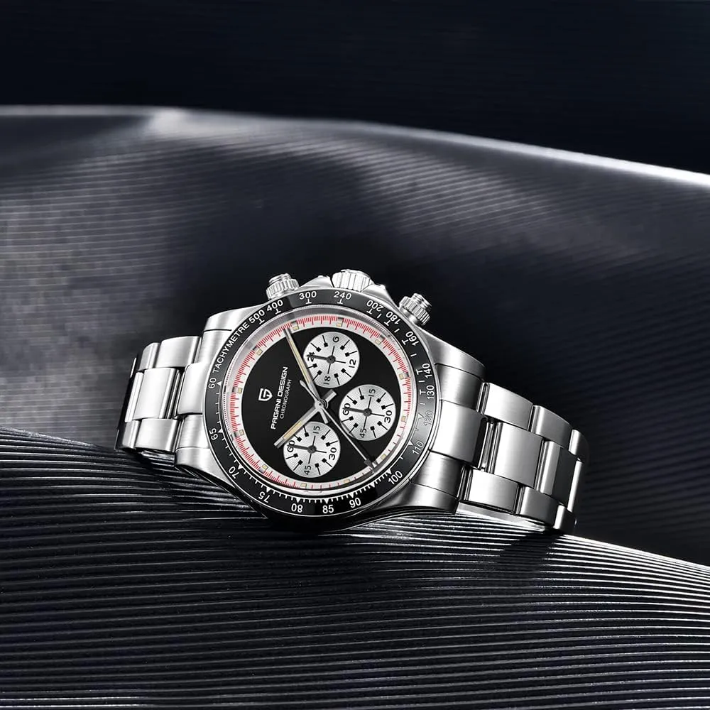 HaiQin Pagani Design 1676 Men's Universe Tachymeter Watch Japanese Quartz Movement Professional Chronograph 316L Stainless Steel 100M Waterproof Analog Luxury Watch