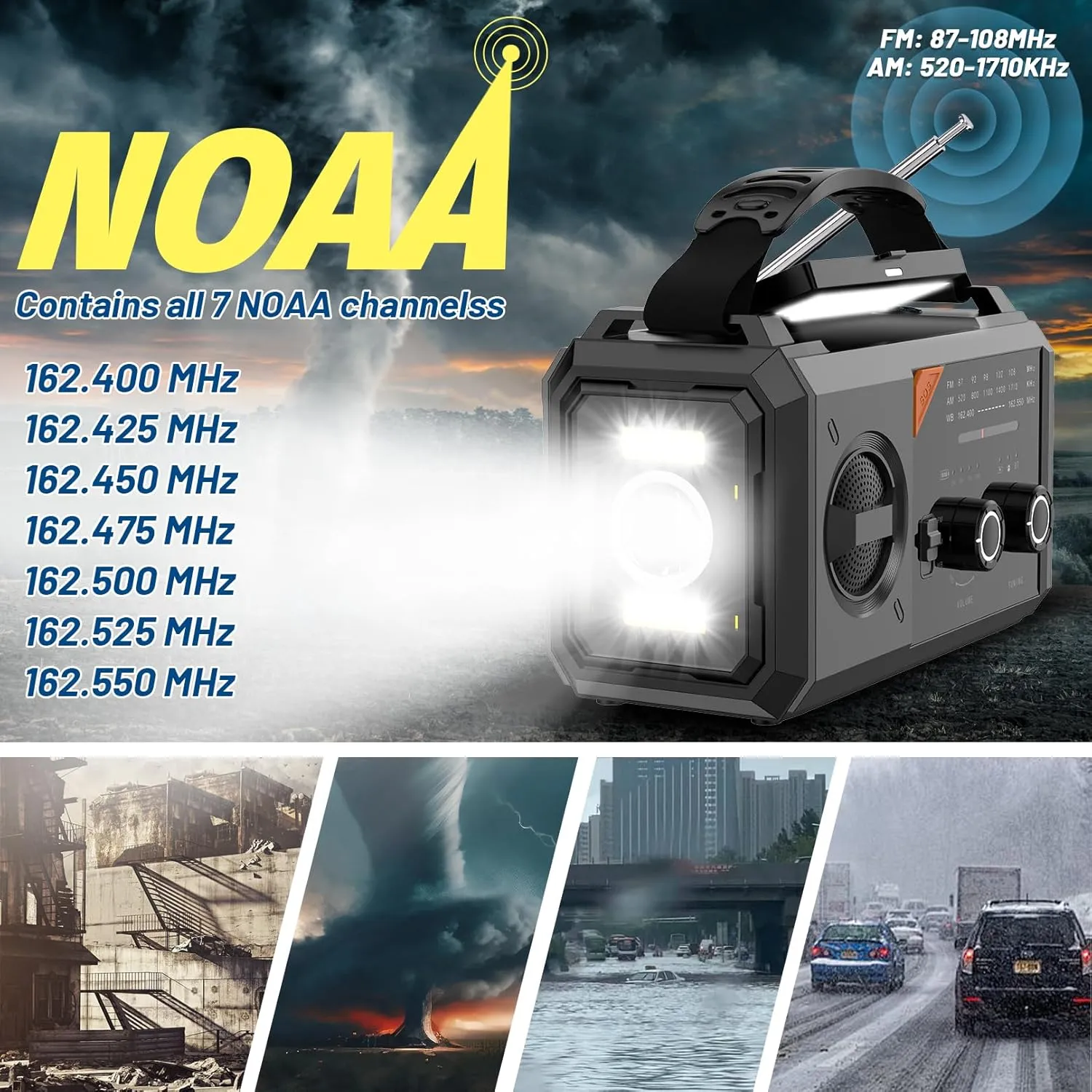 Hand Crank Emergency Radio - 20000mAh/74000mWh Solar Portable Weather Radio AM FM NOAA with 3 Mode Flashlight & Reading Lamp, Headphone Jack, Cell Phone Charger, SOS for Emergency, Grey