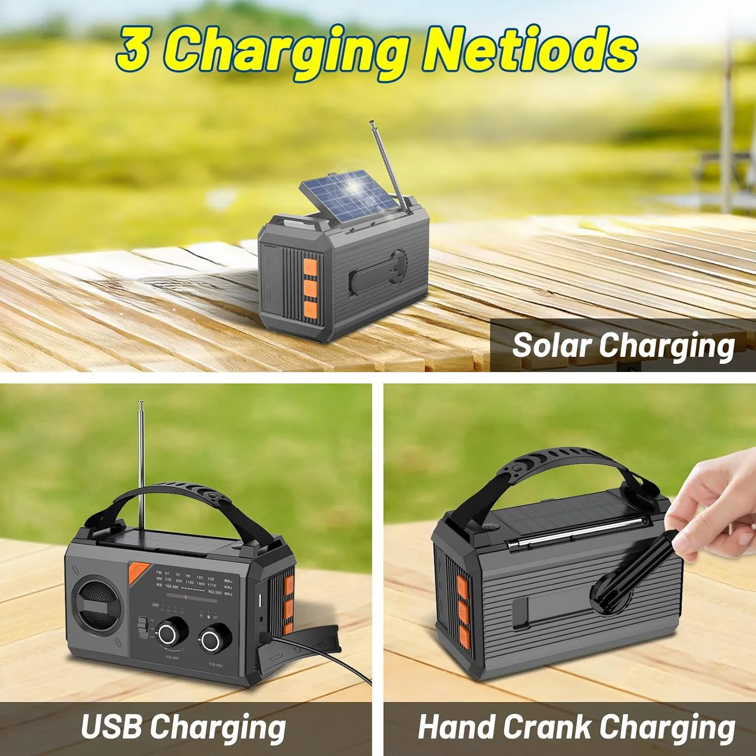 Hand Crank Emergency Radio - 20000mAh/74000mWh Solar Portable Weather Radio AM FM NOAA with 3 Mode Flashlight & Reading Lamp, Headphone Jack, Cell Phone Charger, SOS for Emergency, Grey