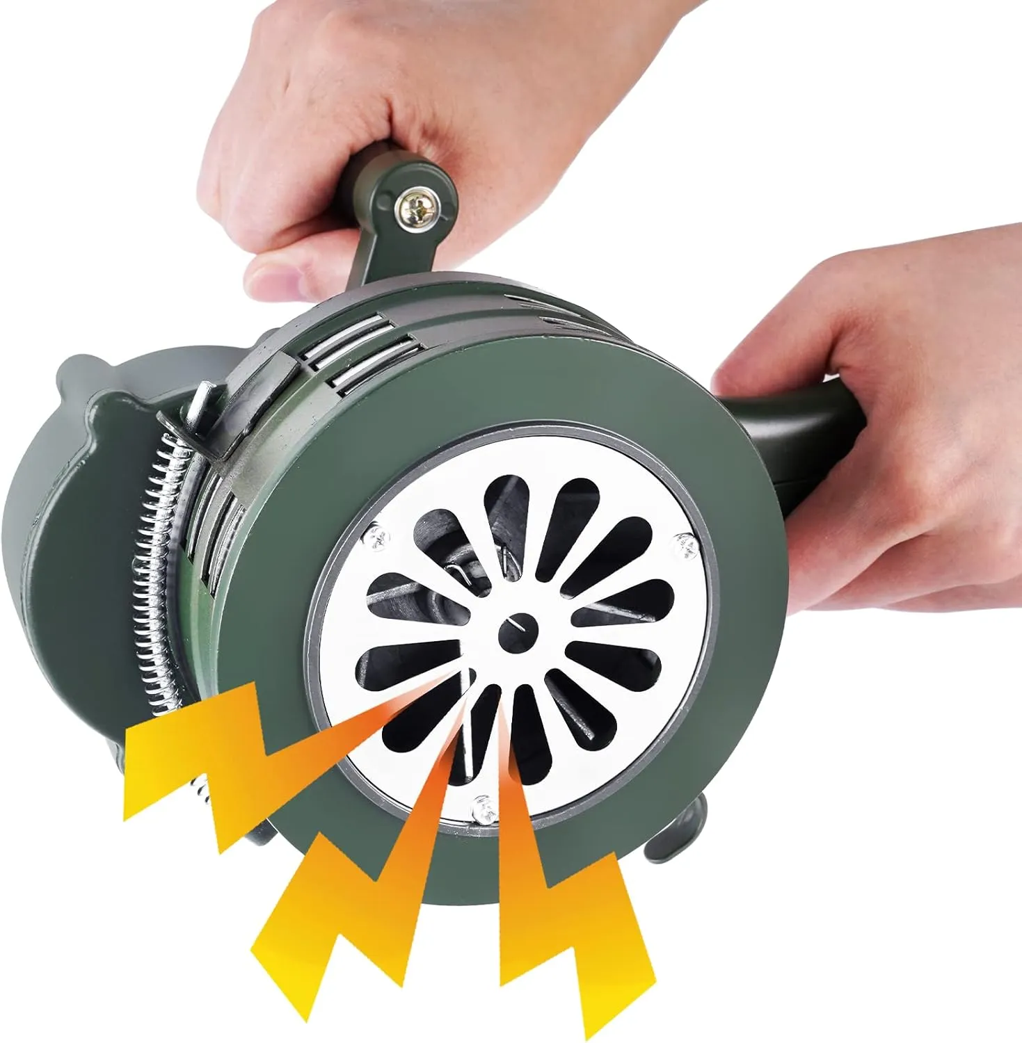 Hand Crank Siren Horn Manual Operated Metal Alarm Handheld Air Raid Siren Portable Loud Manual Siren Emergency Safety (Green)