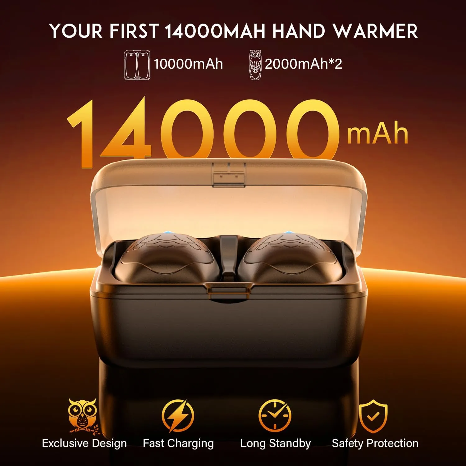 Hand Warmers Rechargeable 2 Pack, 14000 mAh Electric Hand Warmer with Charging Case, Portable Heater for Camping Hunting Gear, Gifts for Women, Men, Christmas, Raynauds, Outdoor, Golf Accessories