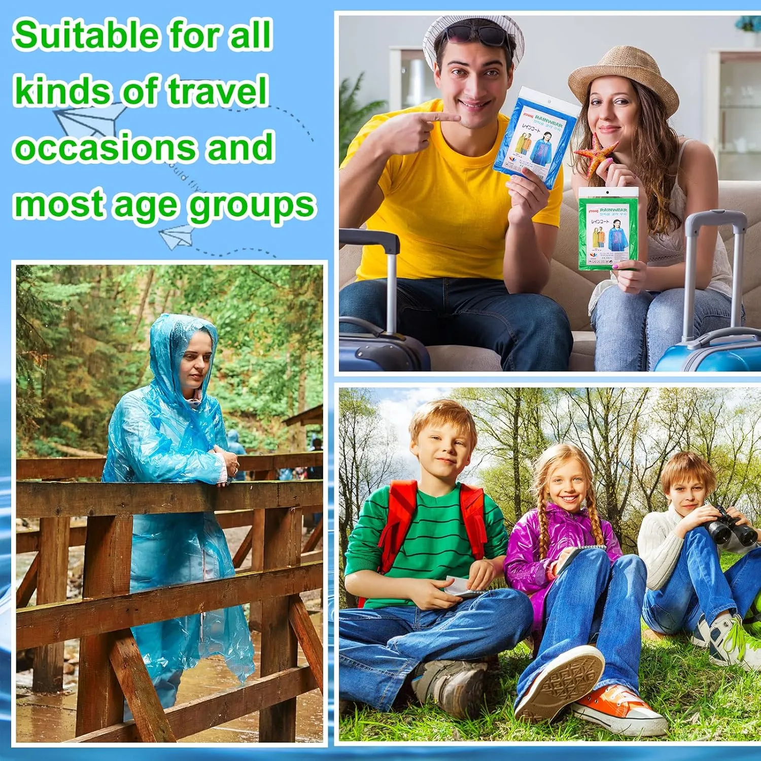Handepo 200 Pcs Adults Rain Ponchos Bulk Disposable Rain Ponchos with Hood Emergency Disposable Raincoat for Adults Homeless