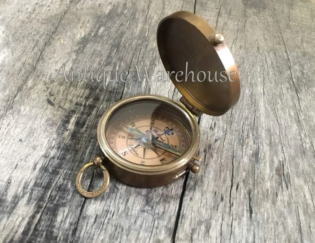Handmade Antique Brass Working Compass Nautical Ship Instrument Gift Pocket Compass with Leather Stamped Not All.. Case & Chain