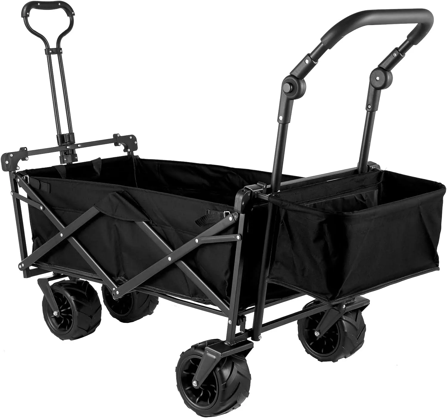 Happbuy Extra Large Collapsible Garden Cart with Removable Canopy, Folding Wagon Utility Carts with Wheels and Rear Storage, Wagon Cart for Garden, Camping, Grocery Cart, Shopping Cart, Black