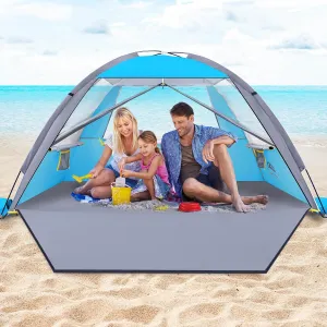 Happy Travel Beach Tent, UPF 50  UV Protection Sun Shade Shelter for 3/4/5/6/7/8 Person, Portable Beach Canopy for Family & Baby, Lightweight & Easy Setup Beach Cabana with 3 Ventilation Mesh Windows