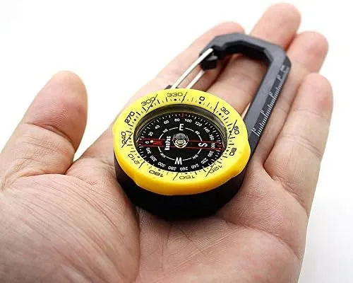 HBJWOV Hanging Button Pointer Type Compass Two Sets of Indexing Systems to Meet Different Needs Design Waterproof Carabiner Outdoor Compass