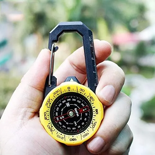 HBJWOV Hanging Button Pointer Type Compass Two Sets of Indexing Systems to Meet Different Needs Design Waterproof Carabiner Outdoor Compass