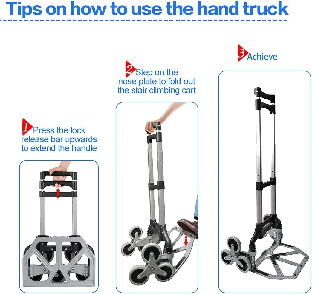 Heavy Duty 6-Wheel Stair Climbing Cart - 300lb Capacity Folding Hand Truck, All-Terrain Aluminum Trolley w/Adjustable Handle - Perfect for Groceries, Deliveries, Apartments