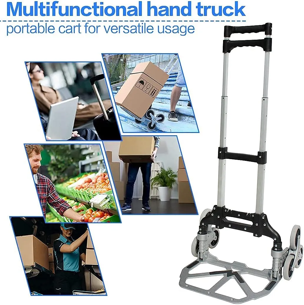 Heavy Duty 6-Wheel Stair Climbing Cart - 300lb Capacity Folding Hand Truck, All-Terrain Aluminum Trolley w/Adjustable Handle - Perfect for Groceries, Deliveries, Apartments