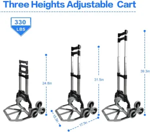 Heavy Duty 6-Wheel Stair Climbing Cart - 300lb Capacity Folding Hand Truck, All-Terrain Aluminum Trolley w/Adjustable Handle - Perfect for Groceries, Deliveries, Apartments