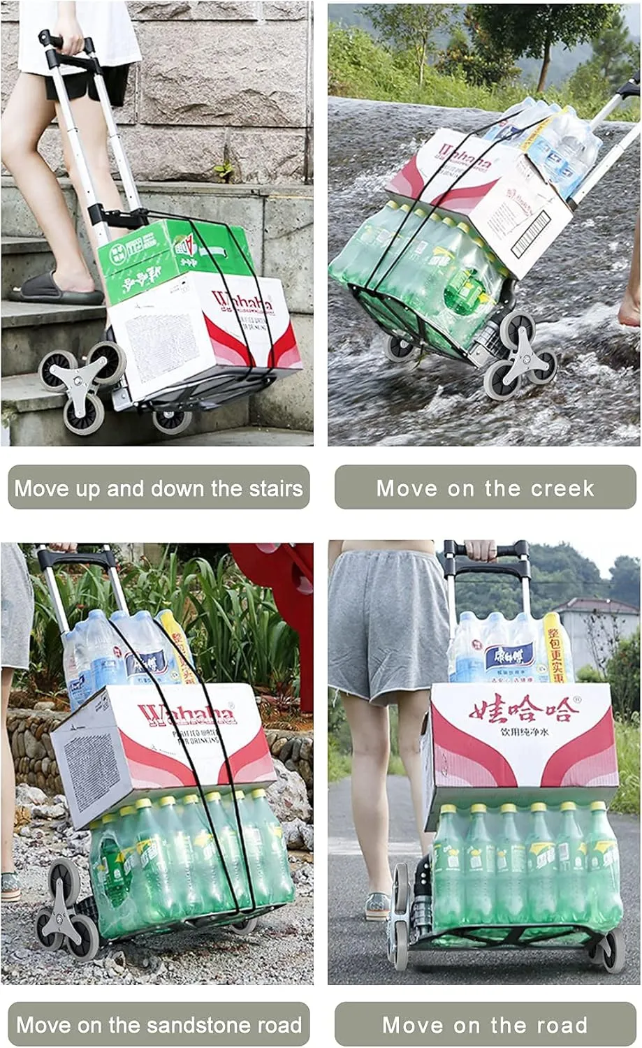 Heavy Duty 6-Wheel Stair Climbing Cart - 300lb Capacity Folding Hand Truck, All-Terrain Aluminum Trolley w/Adjustable Handle - Perfect for Groceries, Deliveries, Apartments