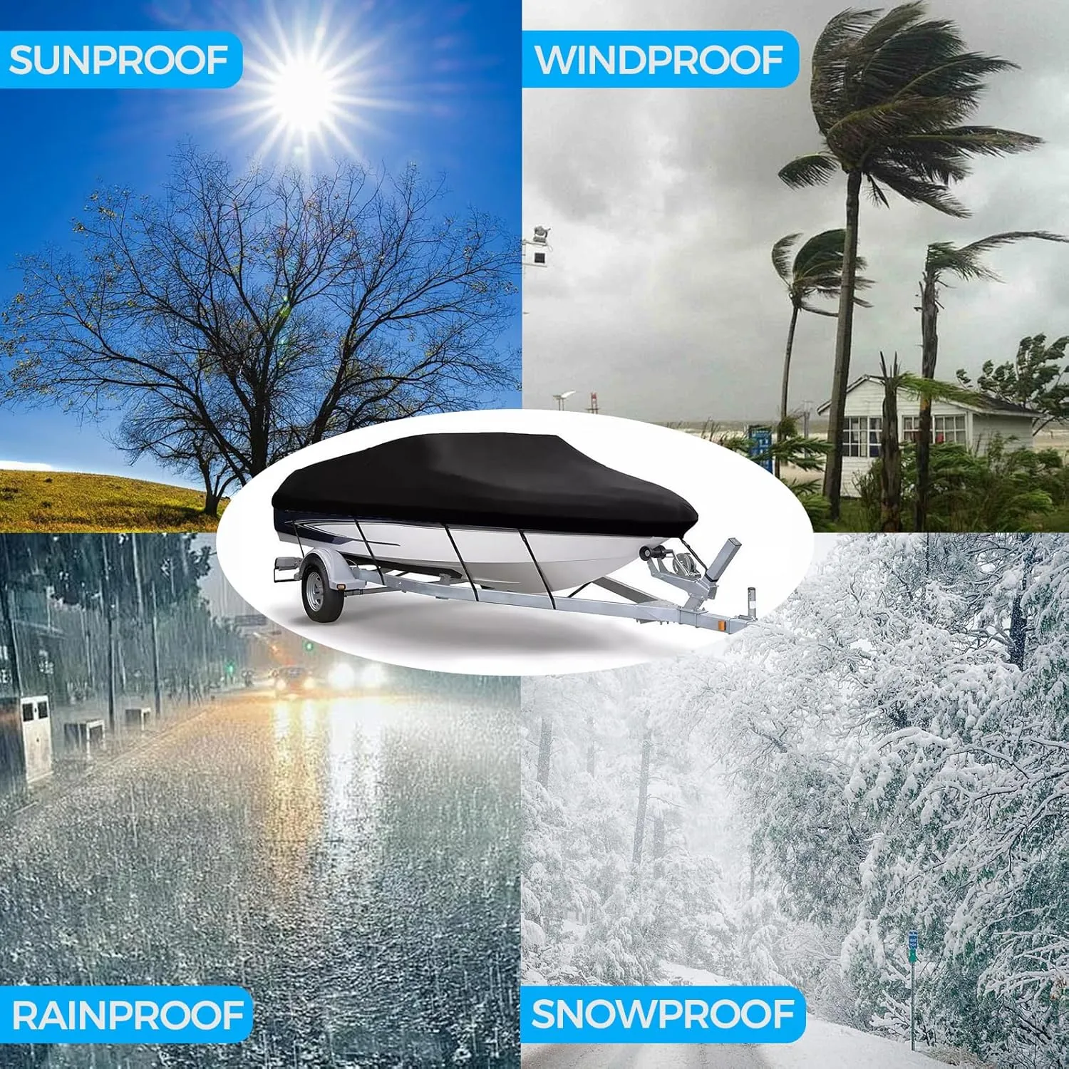 Heavy Duty 600D Canvas Boat Cover for 17-19 ft Bass Boats | Waterproof UV-Resistant V-Hull Runabout & Bowrider Cover | Fits Outboard Motors | Universal Fit Fishing Boat Protection