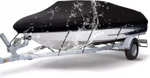 Heavy Duty 600D Canvas Boat Cover for 17-19 ft Bass Boats | Waterproof UV-Resistant V-Hull Runabout & Bowrider Cover | Fits Outboard Motors | Universal Fit Fishing Boat Protection