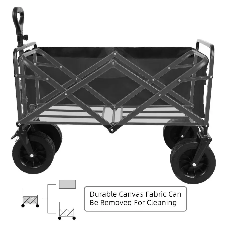 Heavy Duty Folding Utility Wagon - 500LB Capacity Collapsible Beach Cart for Camping, Garden & Outdoor Use
