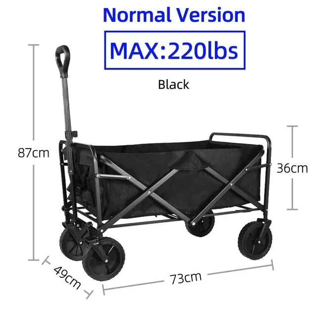 Heavy Duty Folding Utility Wagon - 500LB Capacity Collapsible Beach Cart for Camping, Garden & Outdoor Use