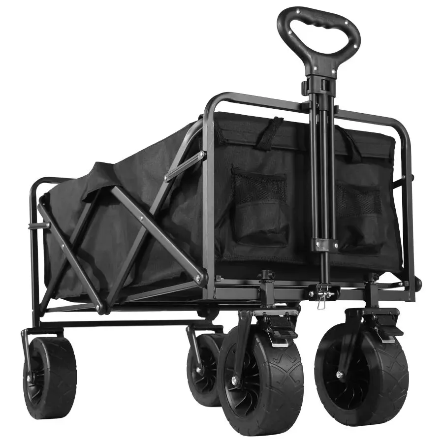 Heavy Duty Folding Utility Wagon - 500LB Capacity Collapsible Beach Cart for Camping, Garden & Outdoor Use