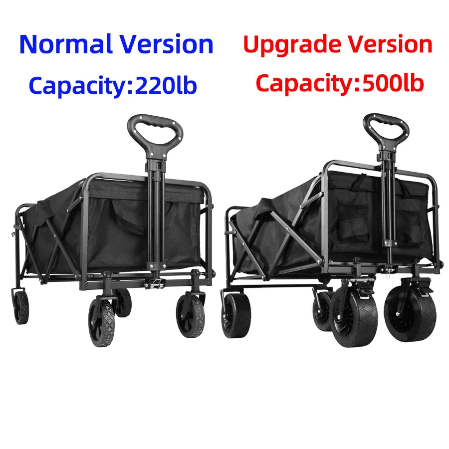 Heavy Duty Folding Utility Wagon - 500LB Capacity Collapsible Beach Cart for Camping, Garden & Outdoor Use