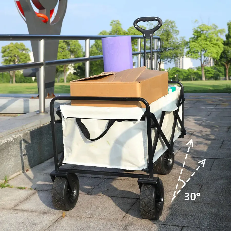 Heavy Duty Folding Utility Wagon - 500LB Capacity Collapsible Beach Cart for Camping, Garden & Outdoor Use