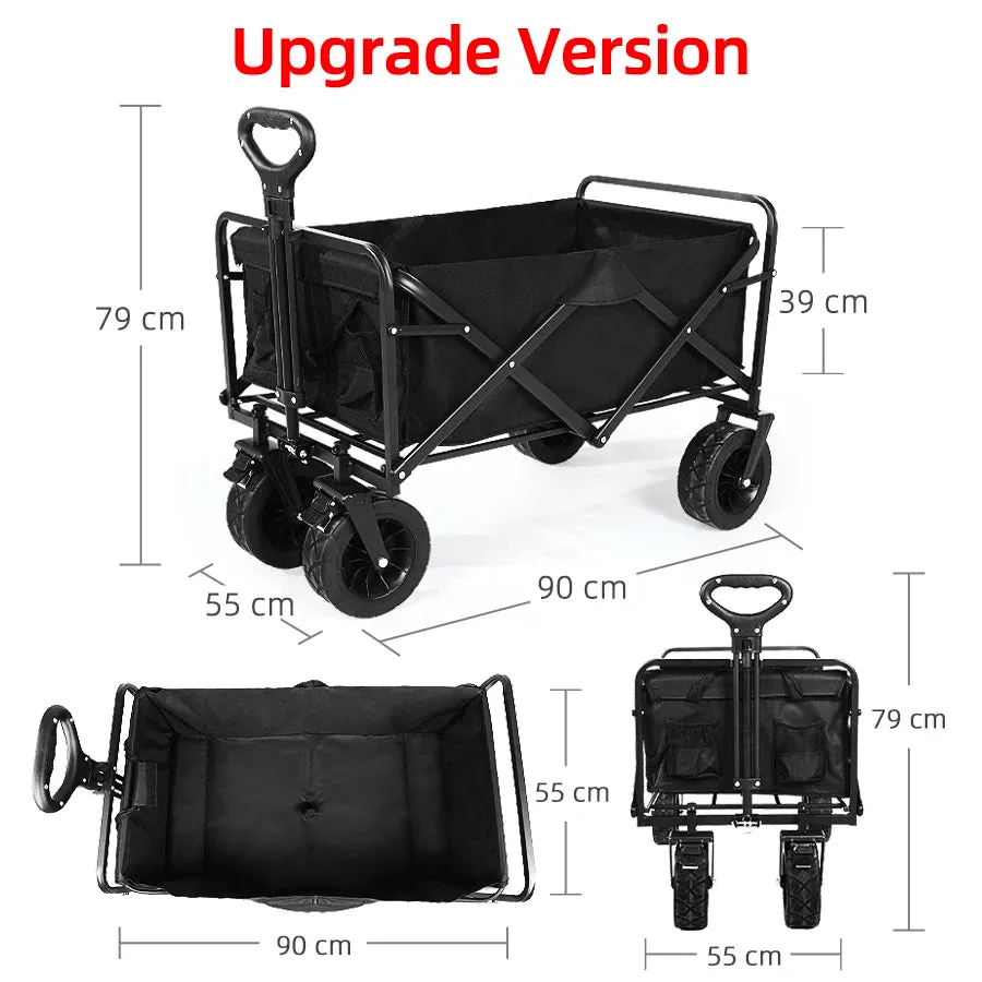 Heavy Duty Folding Utility Wagon - 500LB Capacity Collapsible Beach Cart for Camping, Garden & Outdoor Use