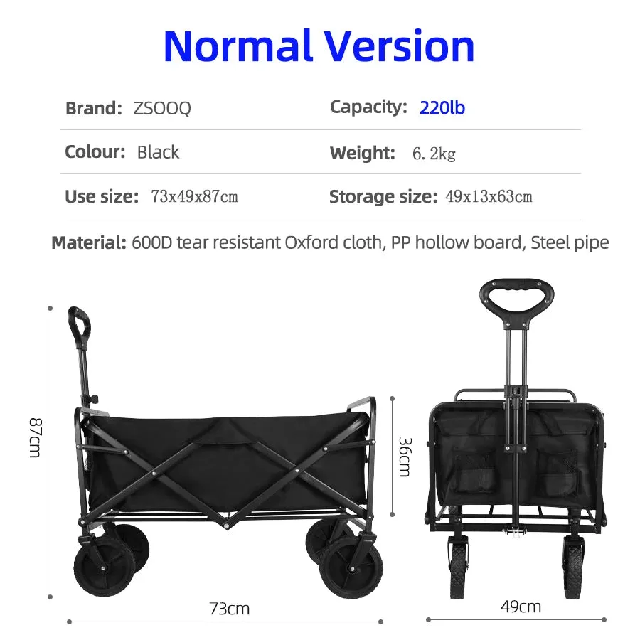 Heavy Duty Folding Utility Wagon - 500LB Capacity Collapsible Beach Cart for Camping, Garden & Outdoor Use