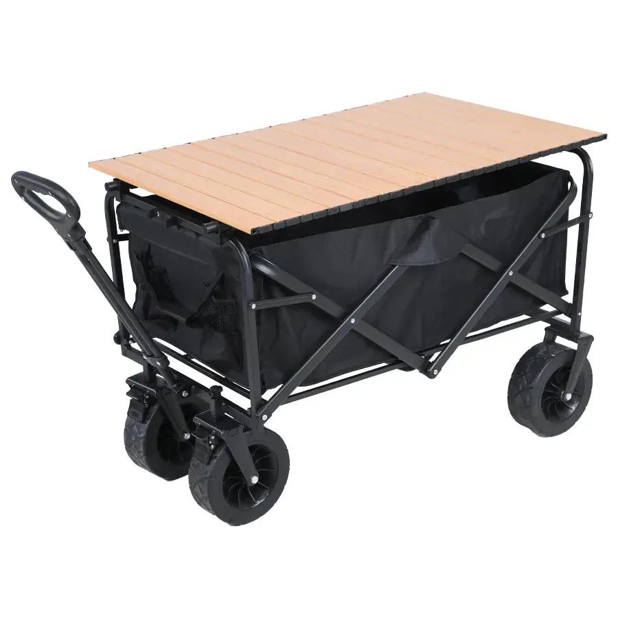 Heavy Duty Folding Utility Wagon - 500LB Capacity Collapsible Beach Cart for Camping, Garden & Outdoor Use