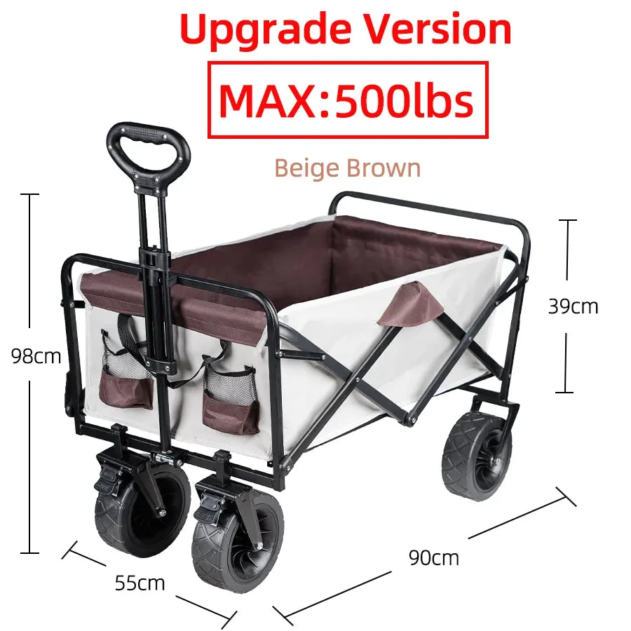 Heavy Duty Folding Utility Wagon - 500LB Capacity Collapsible Beach Cart for Camping, Garden & Outdoor Use