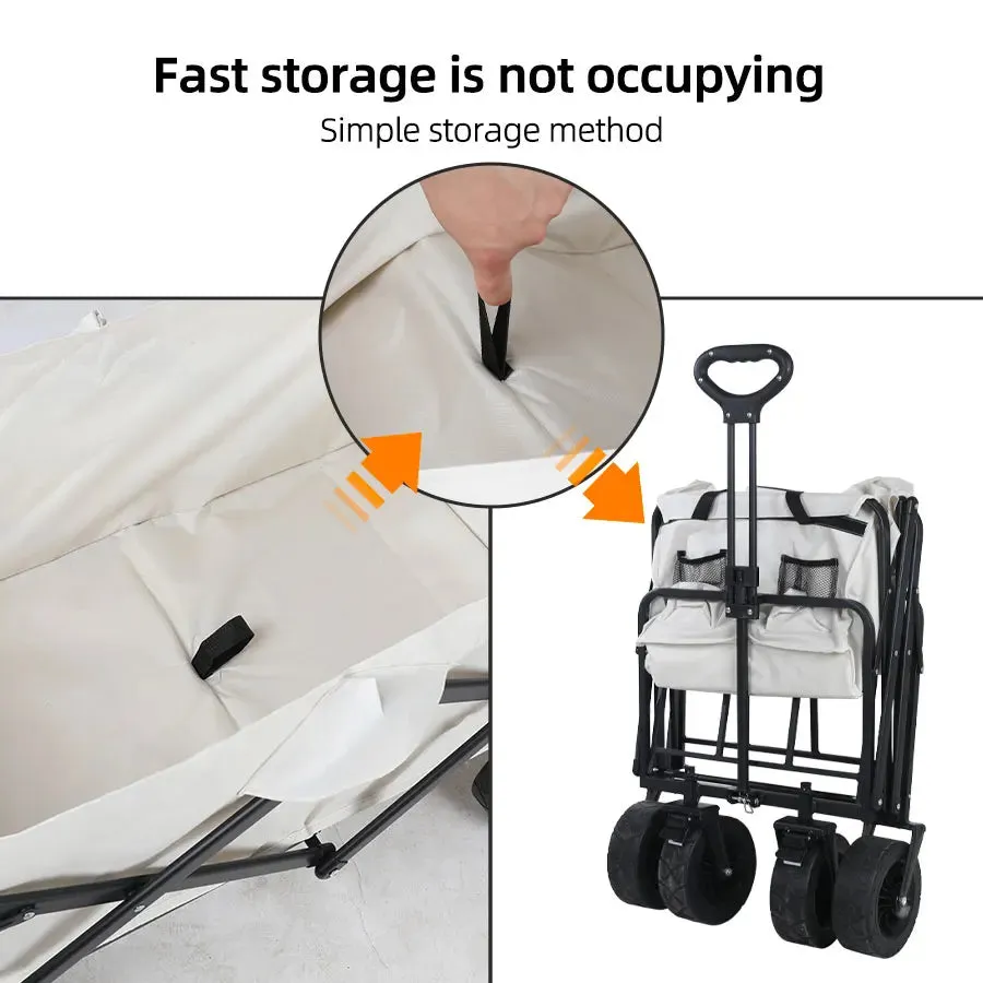 Heavy Duty Folding Utility Wagon - 500LB Capacity Collapsible Beach Cart for Camping, Garden & Outdoor Use