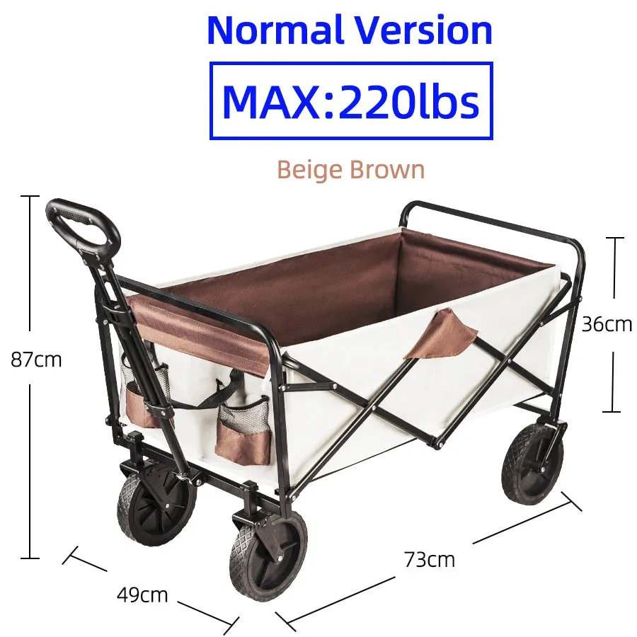 Heavy Duty Folding Utility Wagon - 500LB Capacity Collapsible Beach Cart for Camping, Garden & Outdoor Use