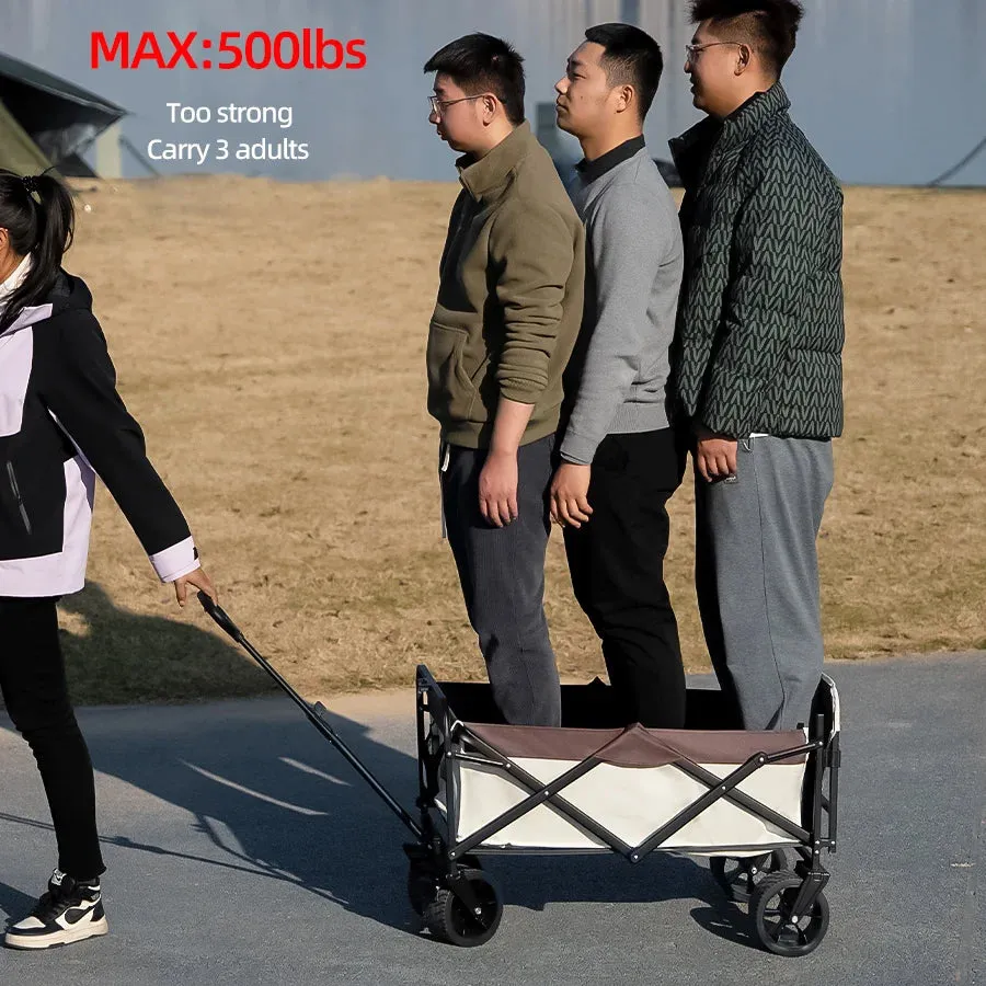 Heavy Duty Folding Utility Wagon - 500LB Capacity Collapsible Beach Cart for Camping, Garden & Outdoor Use