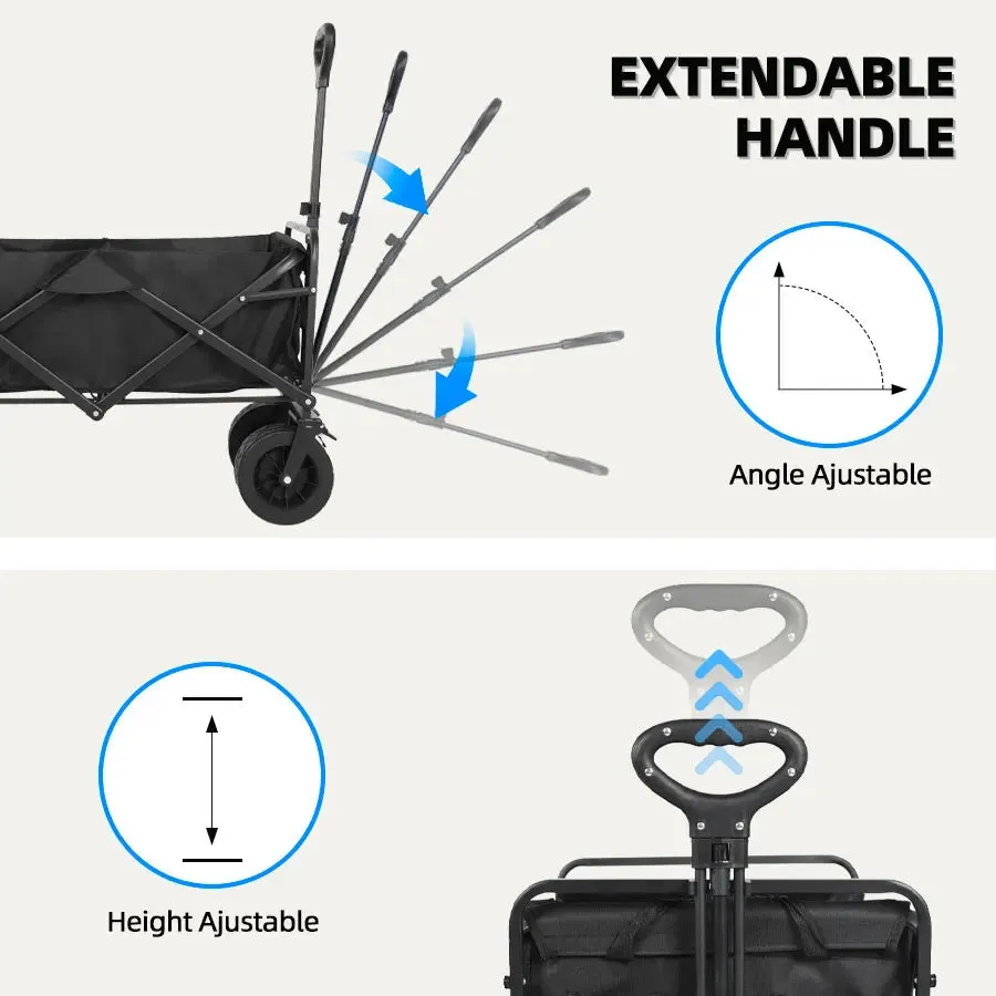 Heavy Duty Folding Utility Wagon - 500LB Capacity Collapsible Beach Cart for Camping, Garden & Outdoor Use