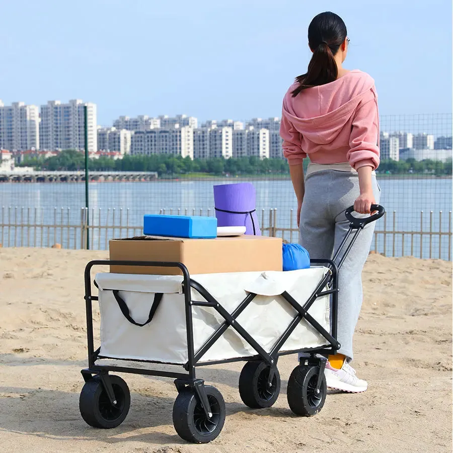 Heavy Duty Folding Utility Wagon - 500LB Capacity Collapsible Beach Cart for Camping, Garden & Outdoor Use