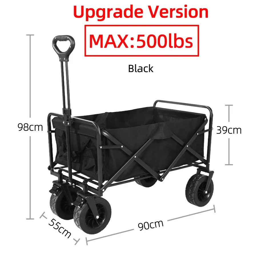 Heavy Duty Folding Utility Wagon - 500LB Capacity Collapsible Beach Cart for Camping, Garden & Outdoor Use