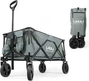 Heavy Duty Folding Wagon, Portable Cart with All Terrain Narrow Wheels for Outdoor, Garden, Picnic, Beach, Sports, Camping (Gray)