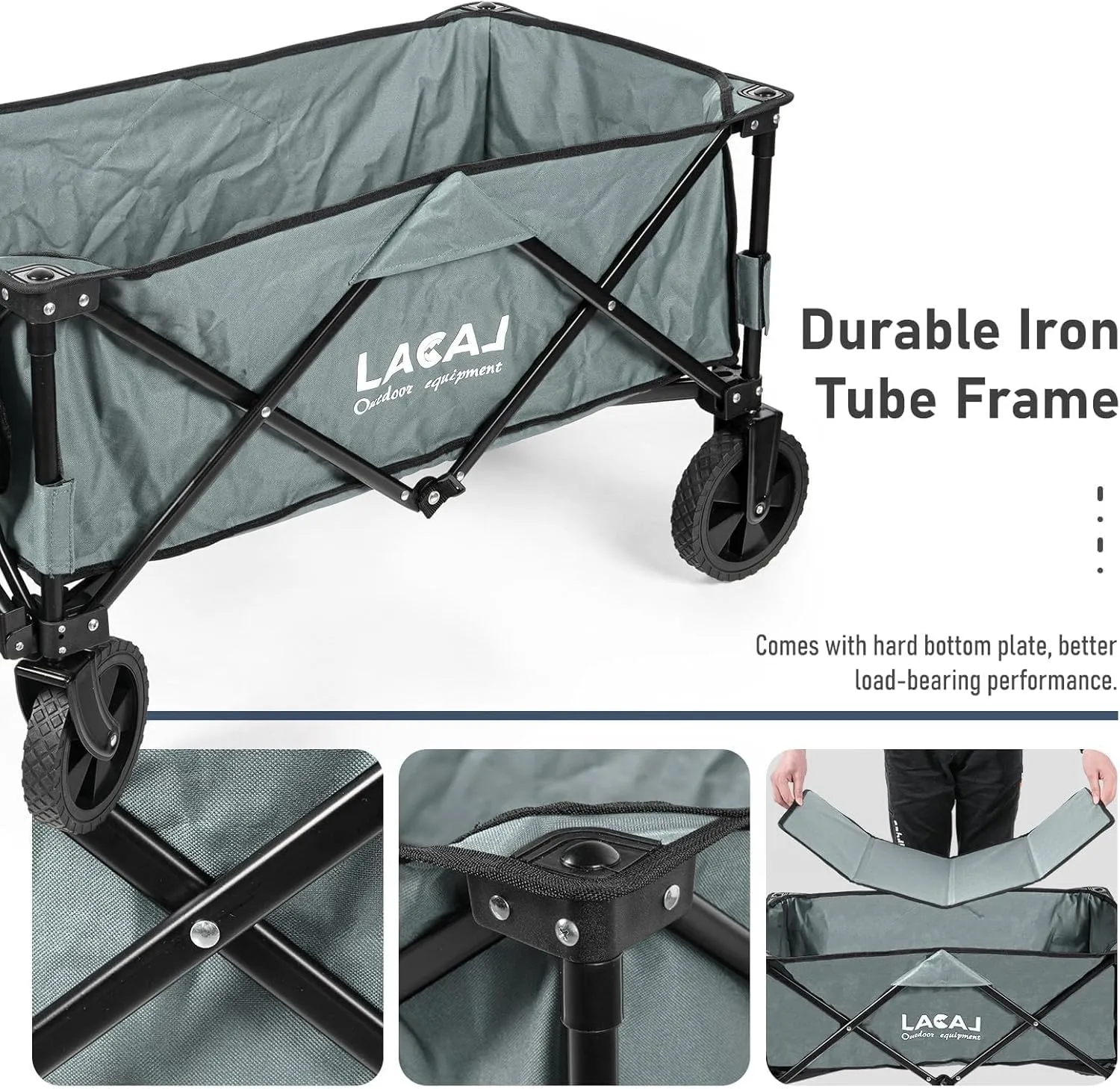 Heavy Duty Folding Wagon, Portable Cart with All Terrain Narrow Wheels for Outdoor, Garden, Picnic, Beach, Sports, Camping (Gray)