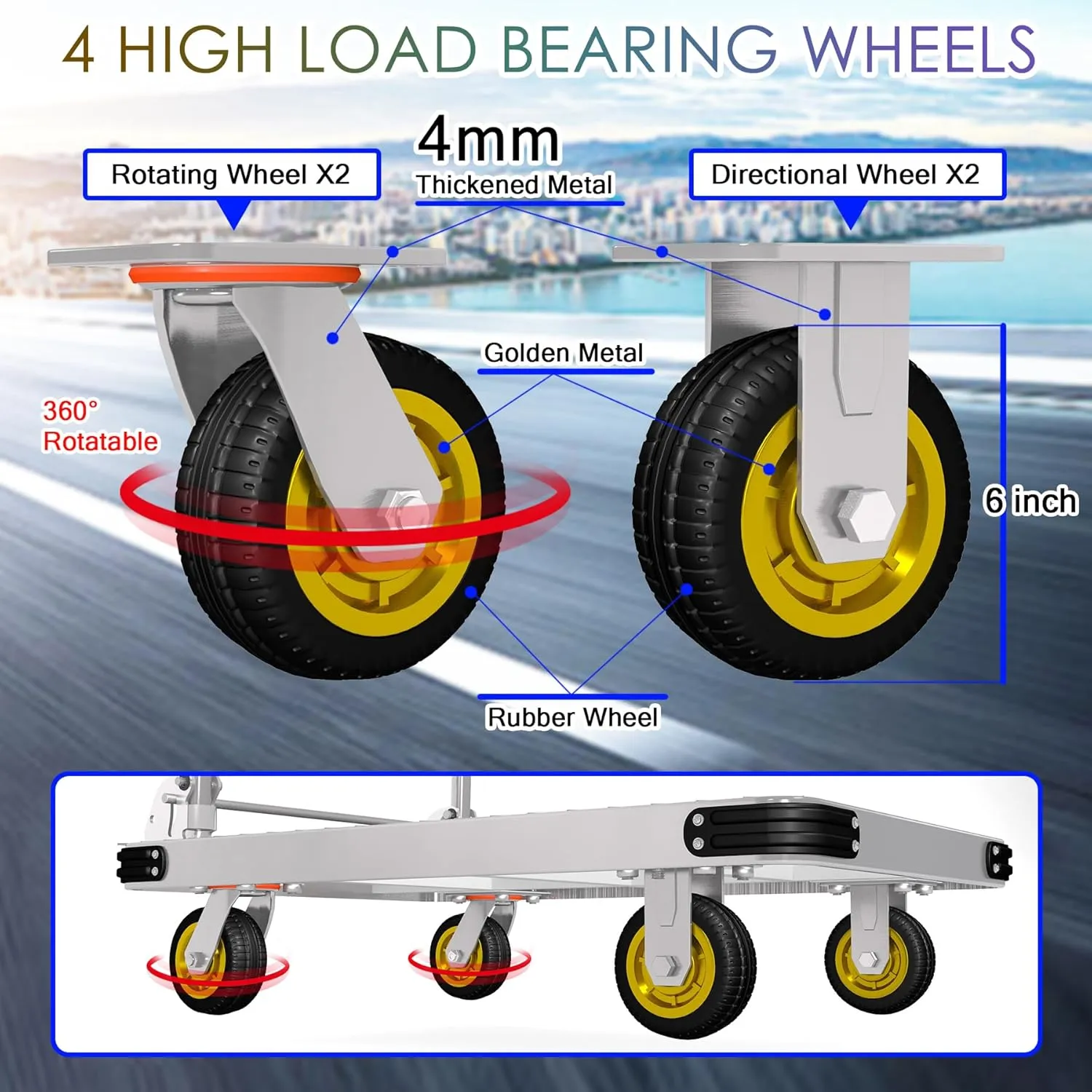 Heavy Duty Platform Truck Push Cart Dolly with 2000 LBS Capacity Foldable Large Flatbed Cart with 6'' Swivel Wheels Steel Platform Dolly for Groceries, Garage, Warehouse (36" X 24")