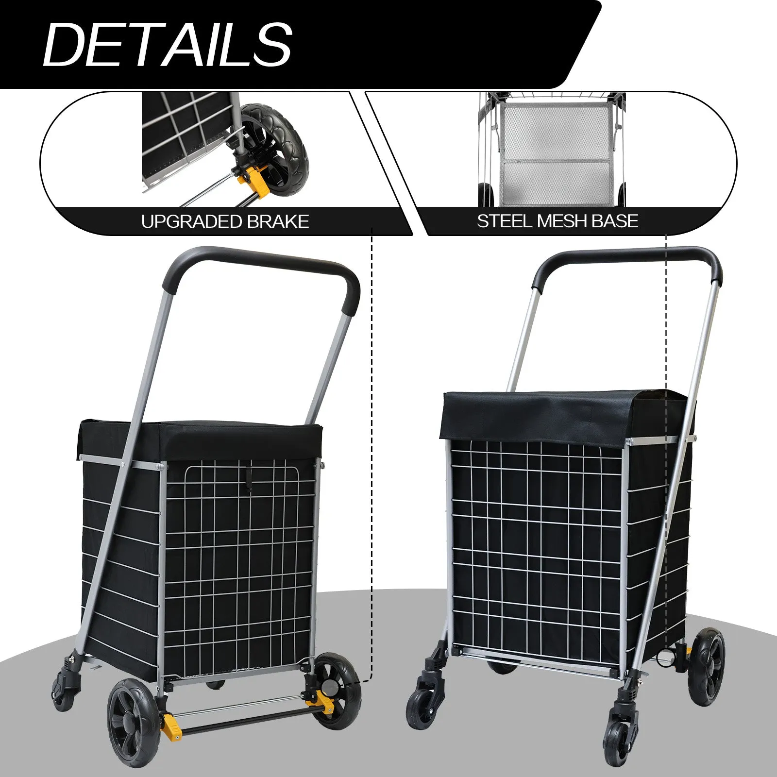 Heavy Duty Shopping Trolley Grocery Cart Foldable Utility Uses Cart With Brake