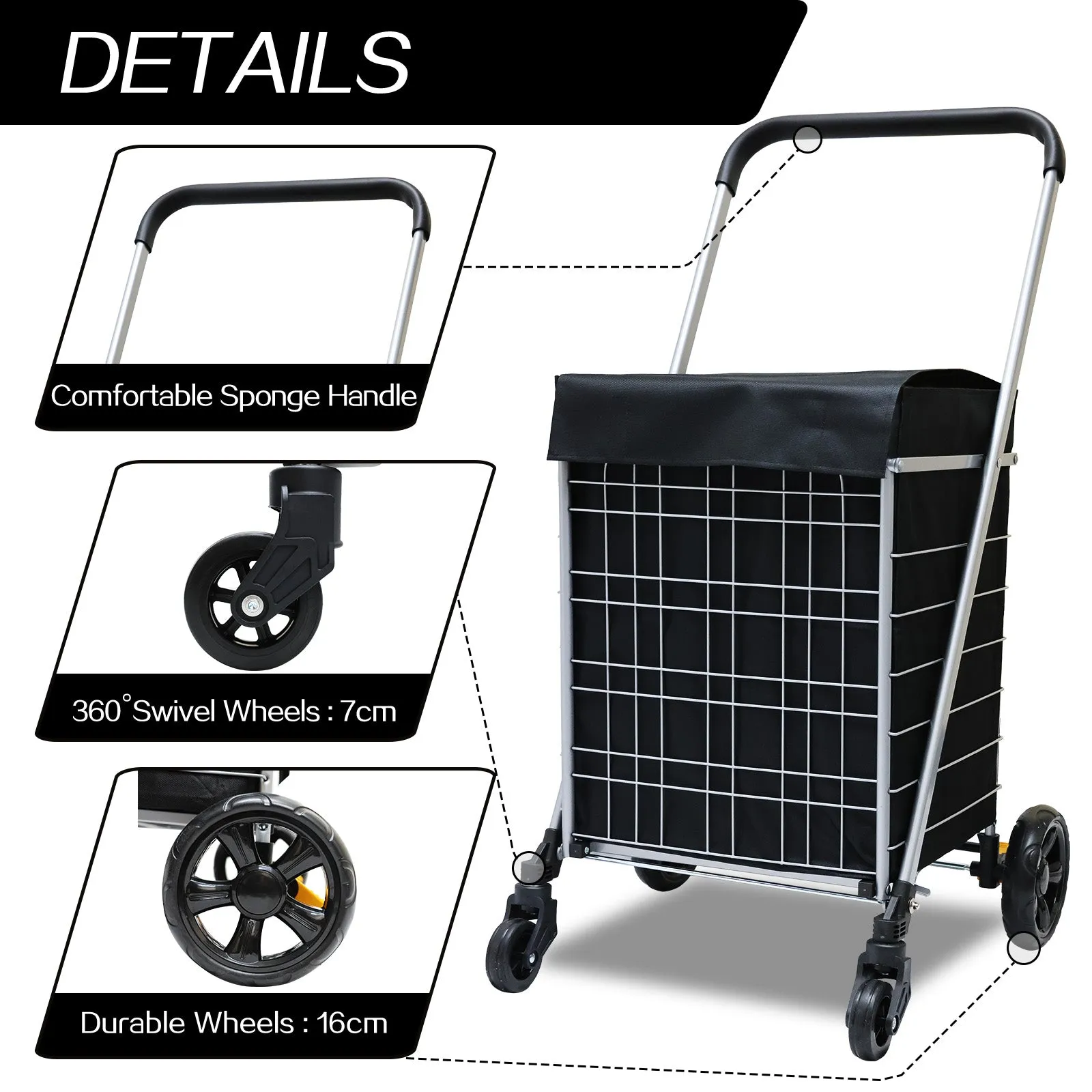 Heavy Duty Shopping Trolley Grocery Cart Foldable Utility Uses Cart With Brake