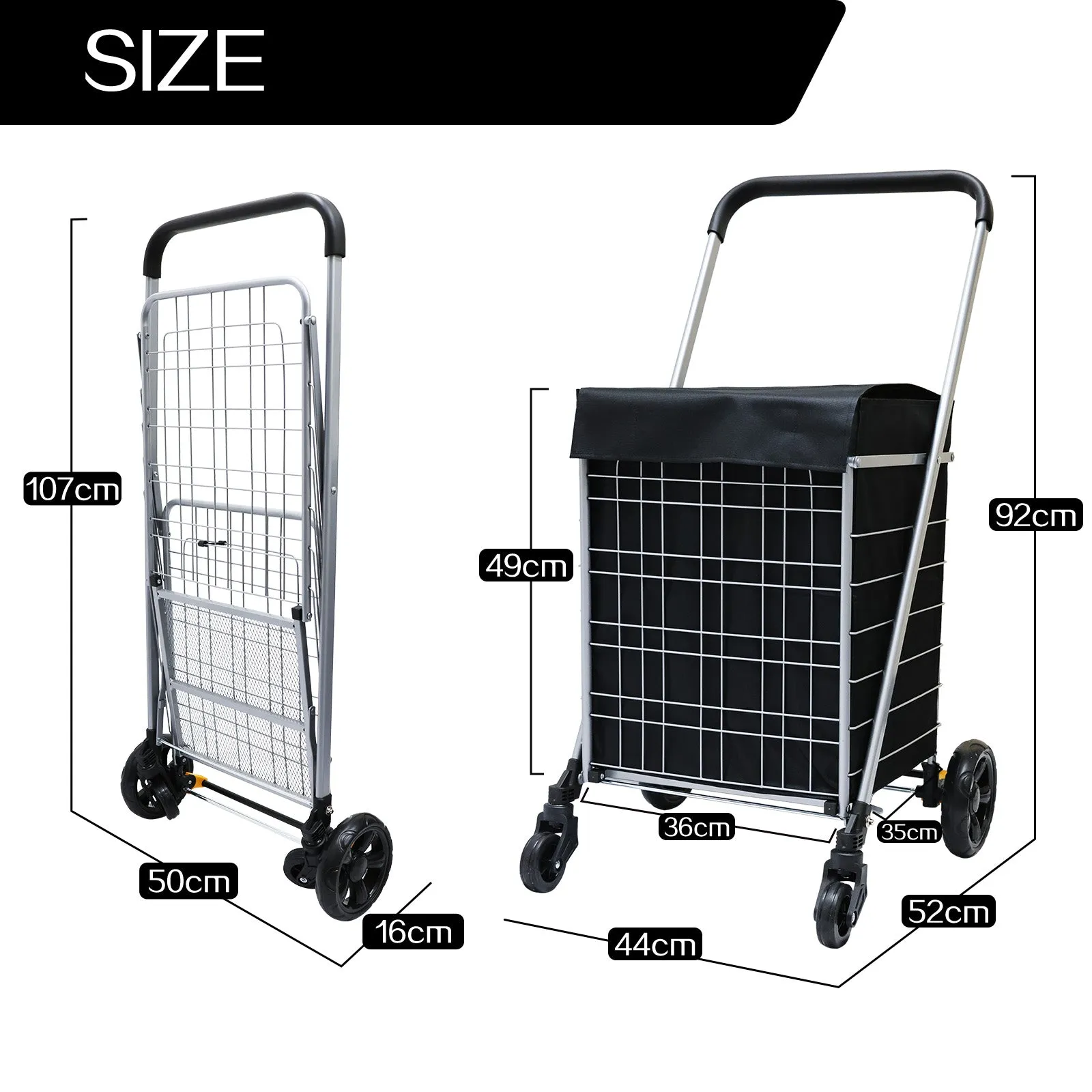 Heavy Duty Shopping Trolley Grocery Cart Foldable Utility Uses Cart With Brake