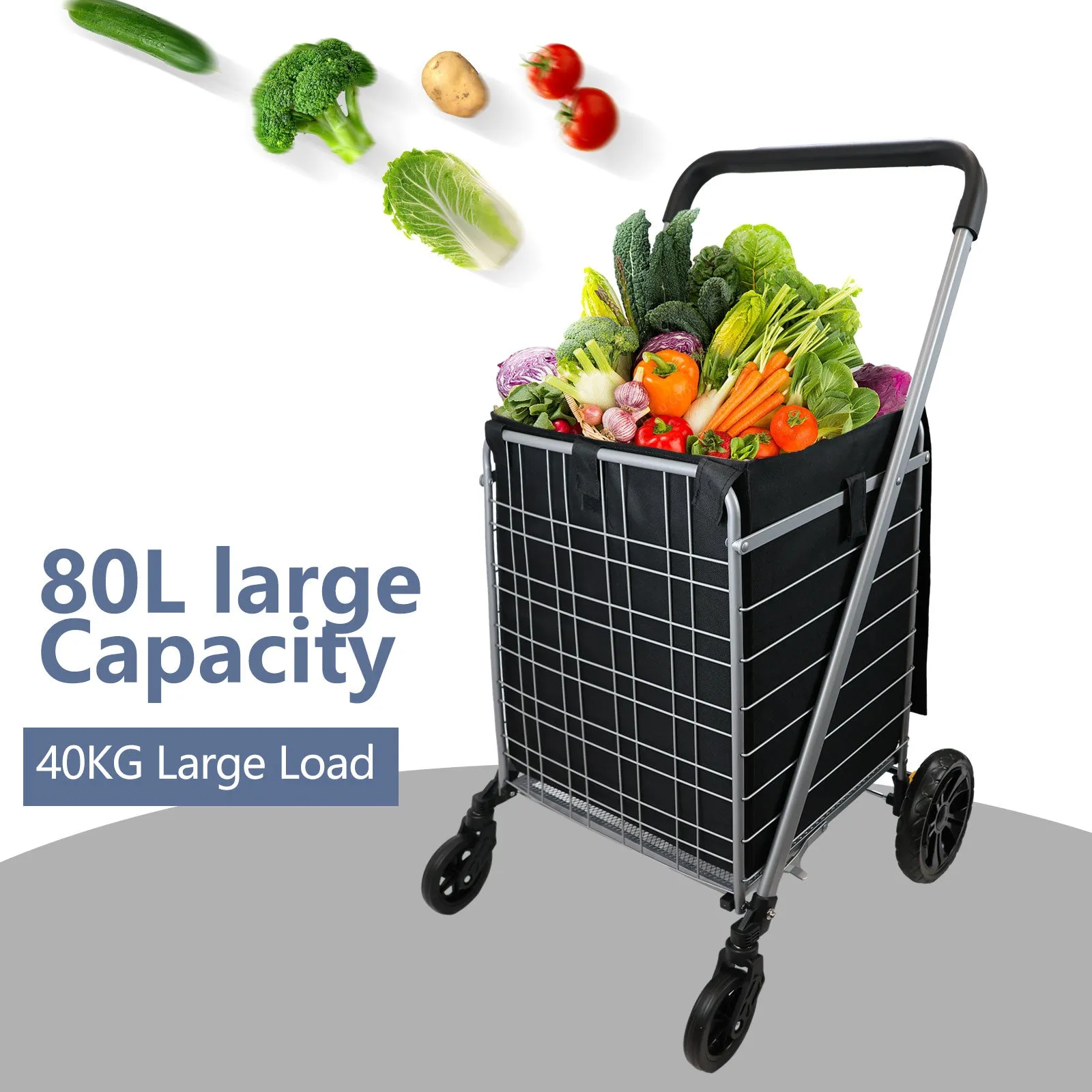 Heavy Duty Shopping Trolley Utility Foldable Large Grocery Cart with Waterproof Liner