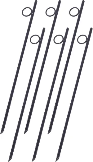 Heavy-Duty Steel Rebar Stakes with Loop, 3/8" x 18" Durable Tent Ground Anchors, 6pcs Pack, Black